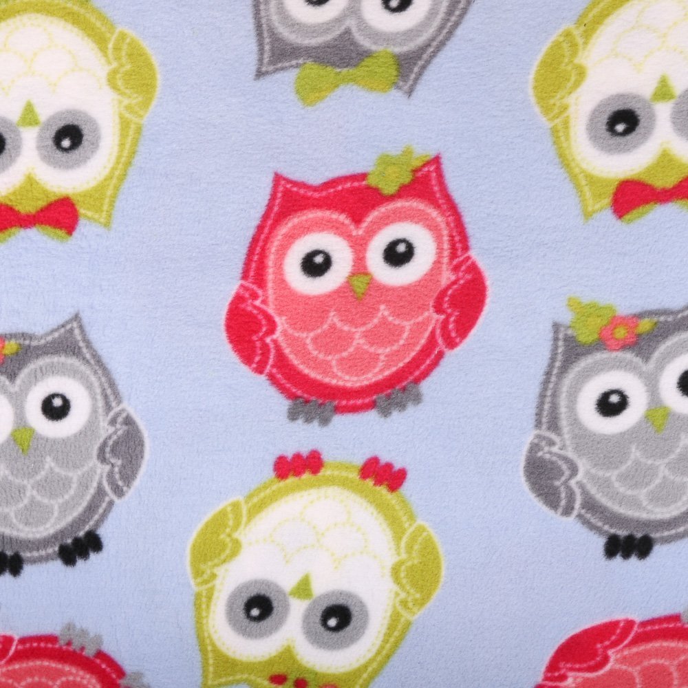 Tissu Polaire Bleu pervenche Chouettes Multicolore