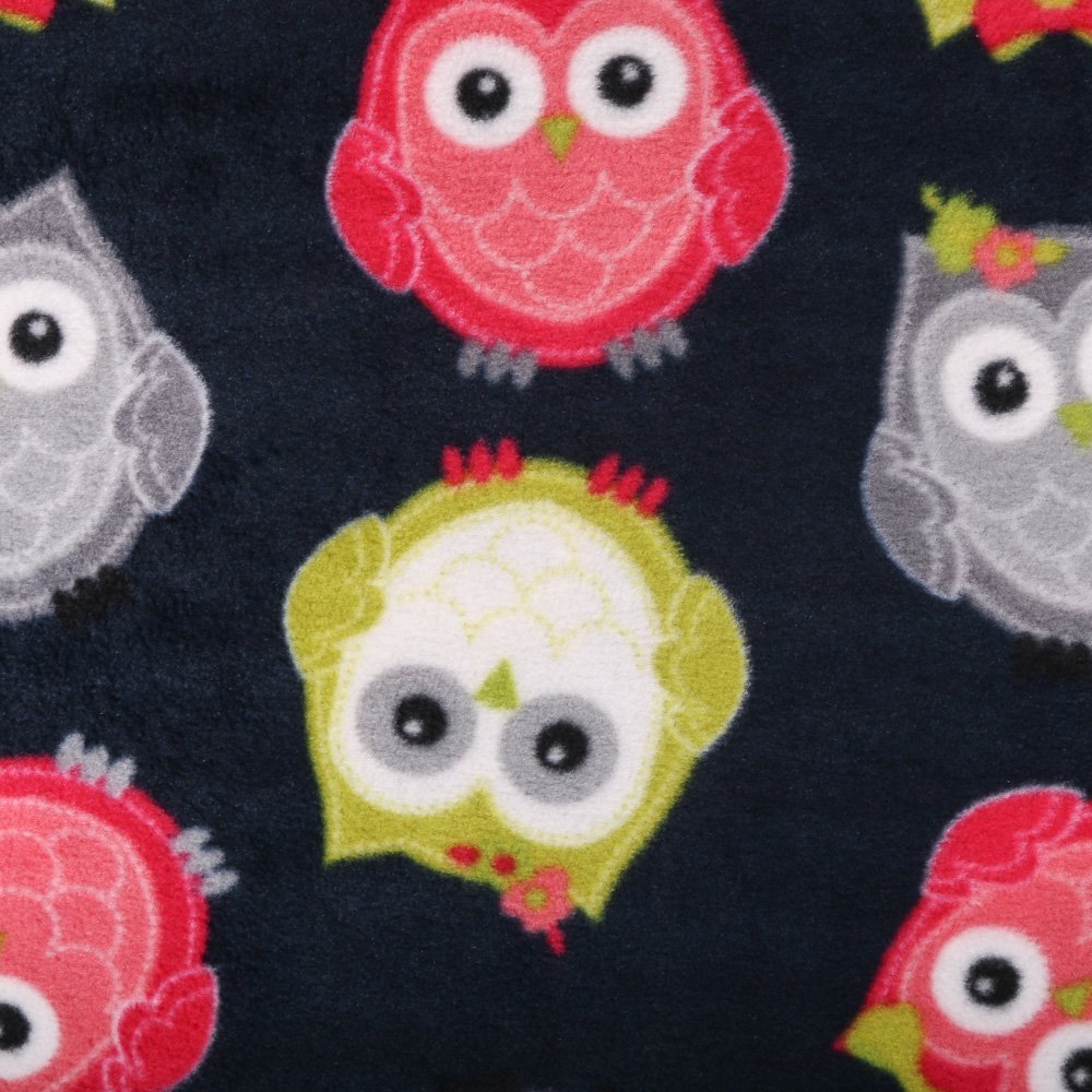 Tissu Polaire Chouettes Multicolore sur fond Marine