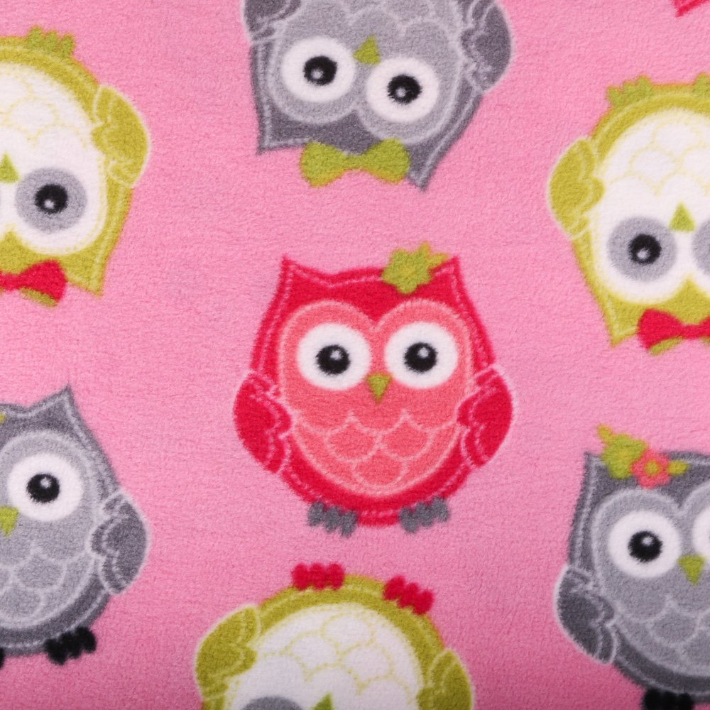 Tissu Polaire Chouettes Multicolore sur fond Rose