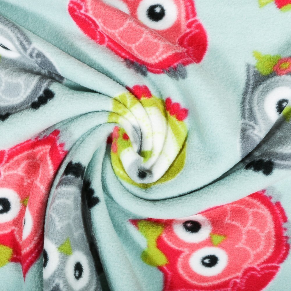 Tissu Polaire Vert d'eau Chouettes Multicolore