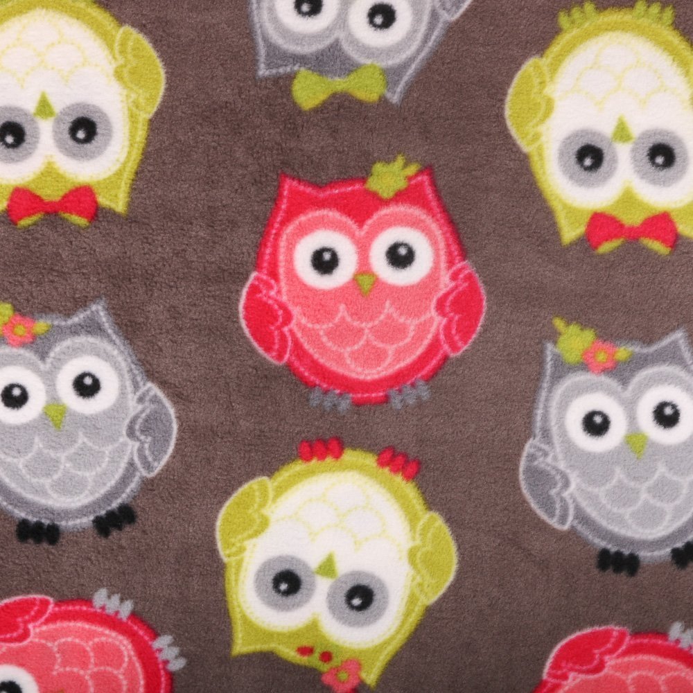 Tissu Polaire Taupe Chouettes Multicolore