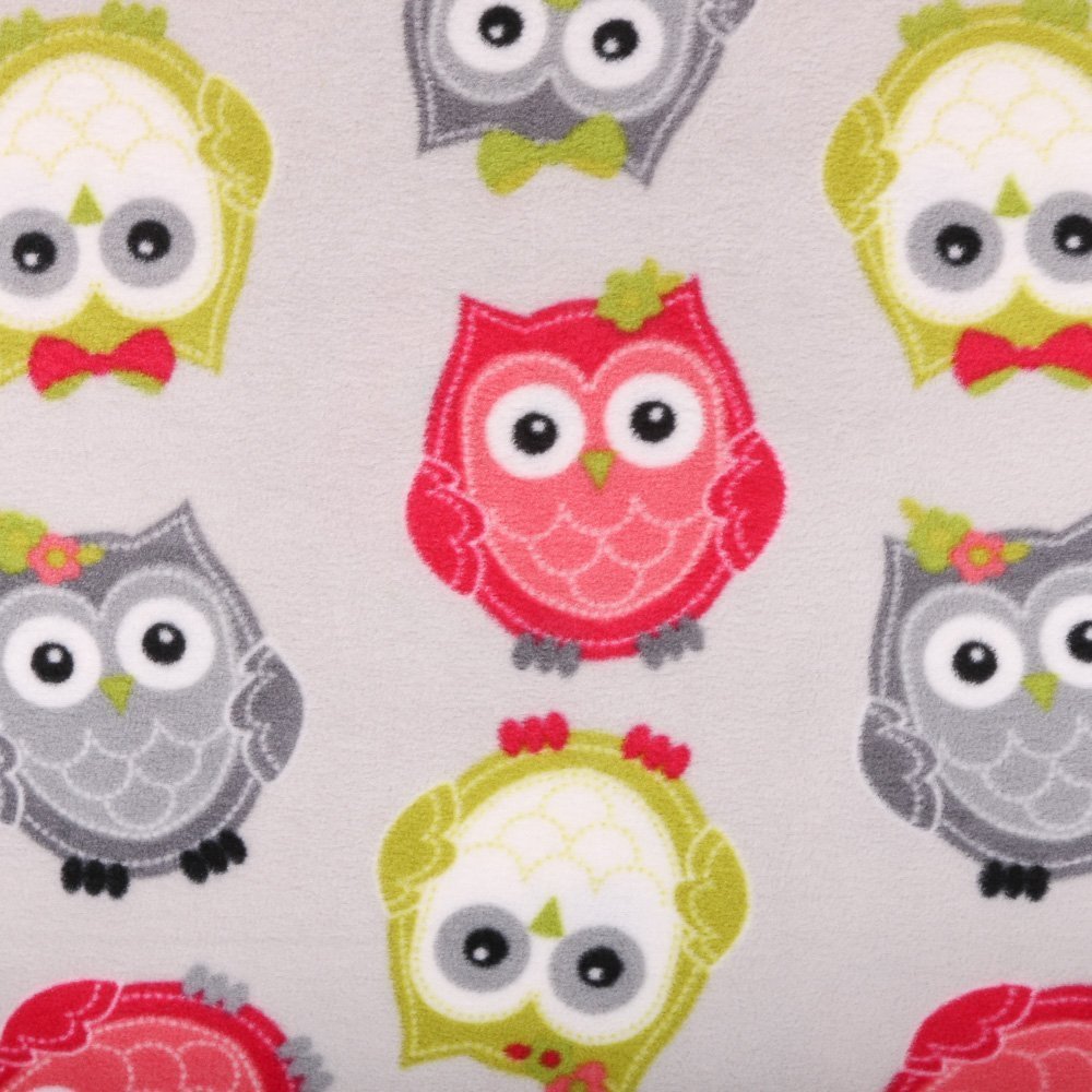 Tissu Polaire Gris clair Chouettes Multicolore