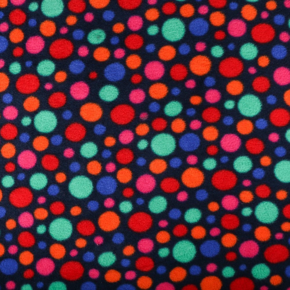 Tissu Polaire Pois Multicolore sur fond Marine