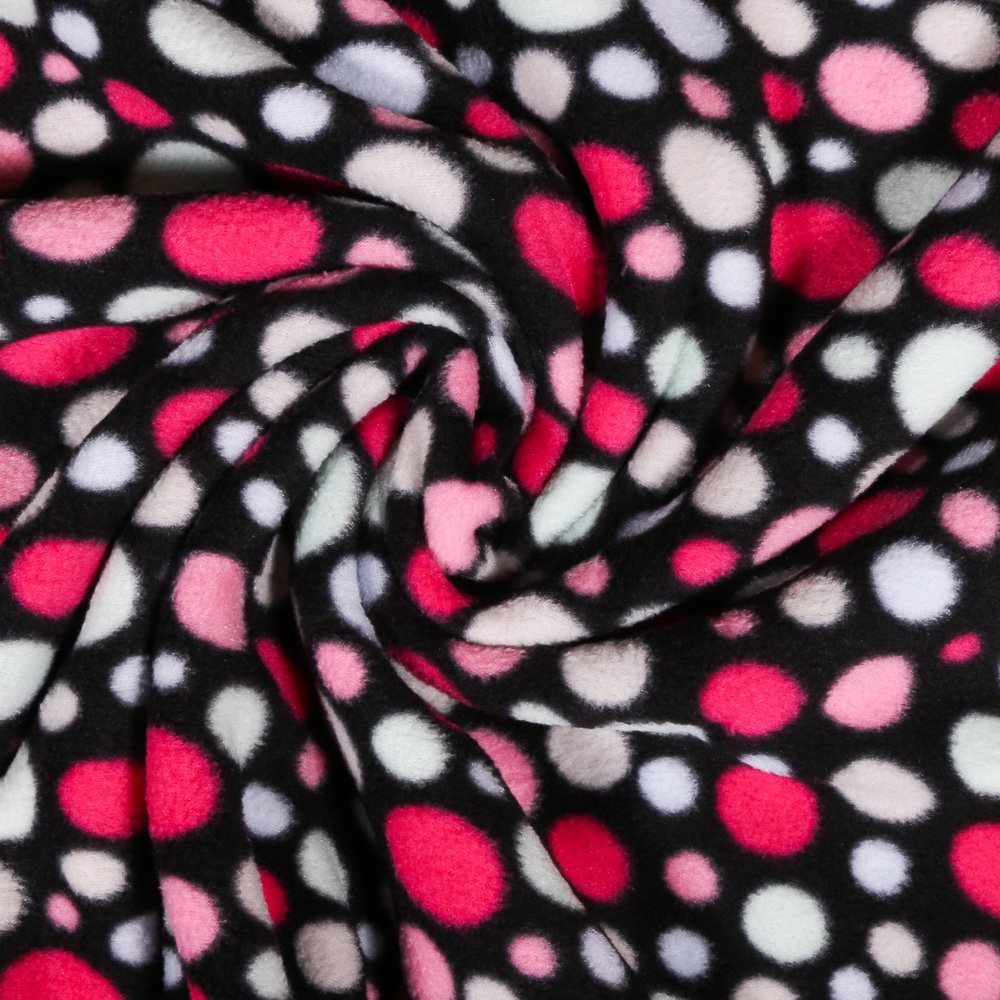 Tissu Polaire Noir Pois Multicolore