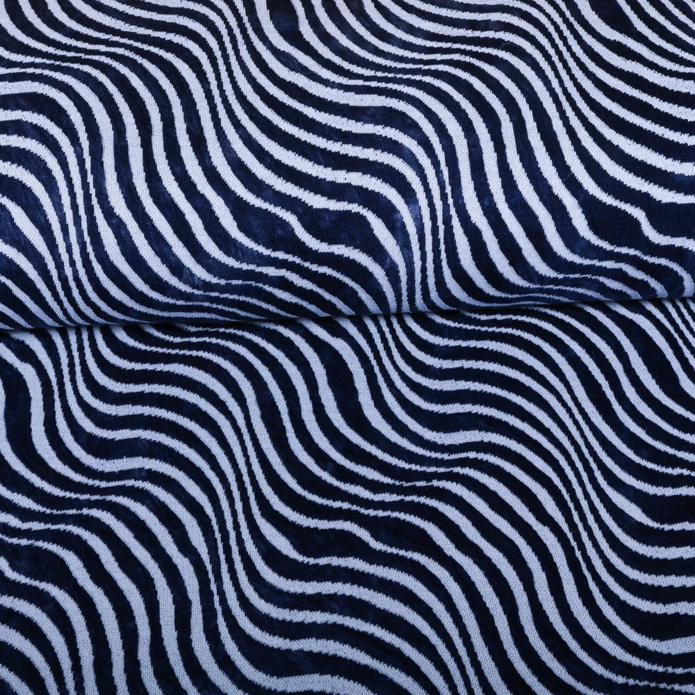 Tissu Jersey viscose Vagues Blanches sur fond Marine