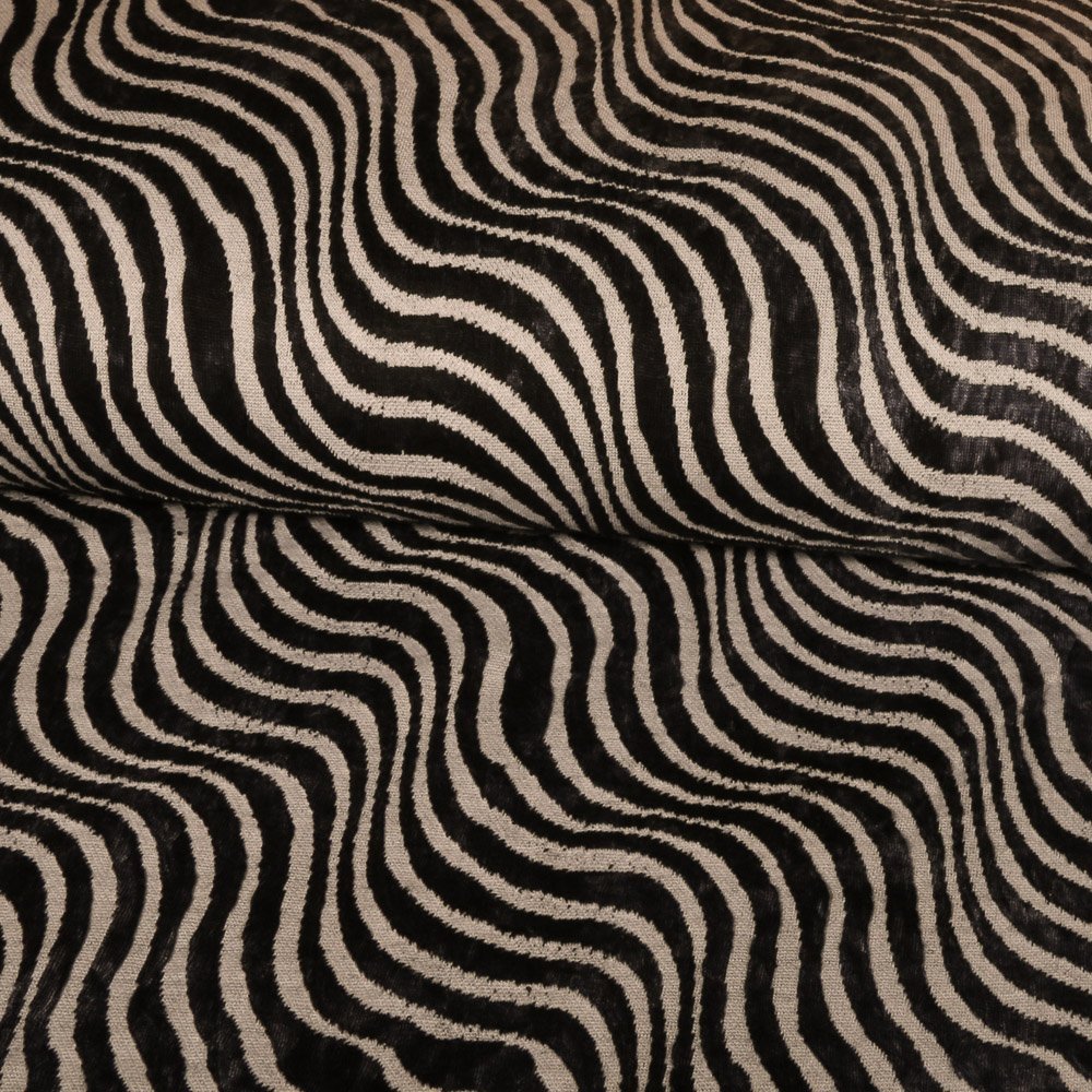 Tissu Jersey viscose Vagues Blanches sur fond Noir