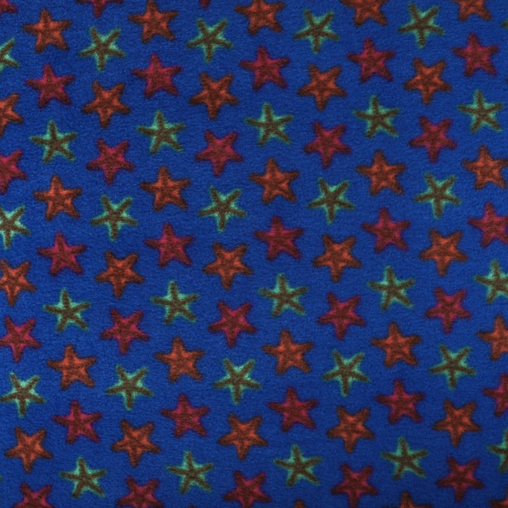 Tissu Polaire Etoiles Multicolore sur fond Bleu roi