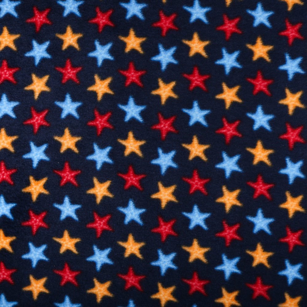 Tissu Polaire Etoiles Multicolore sur fond Marine