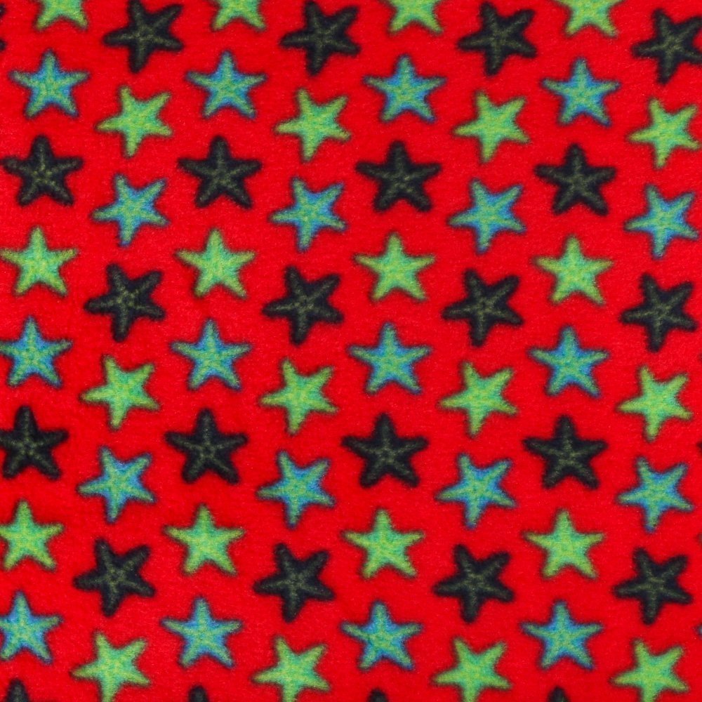 Tissu Polaire Etoiles Multicolore sur fond Rouge