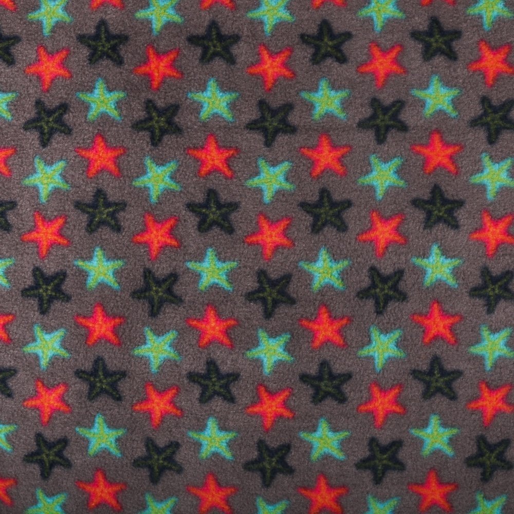 Tissu Polaire Etoiles Multicolore sur fond Taupe