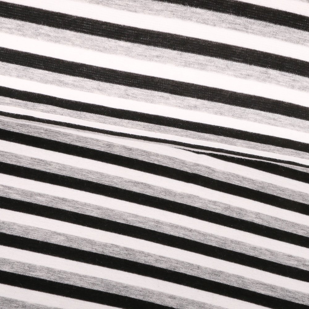 Tissu Jersey Molletonné Rayures Noires, grises et blanches
