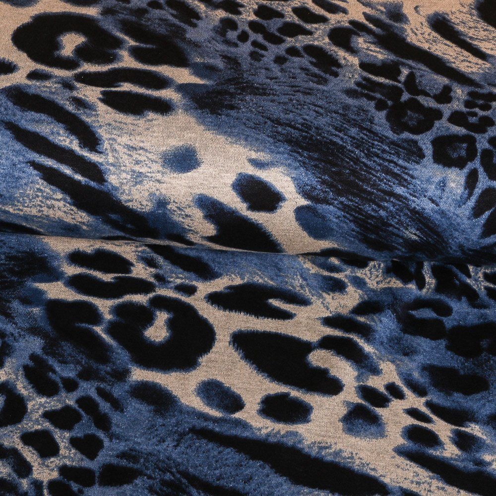 Tissu Jersey Viscose Lourd Tigrés Bleu et or