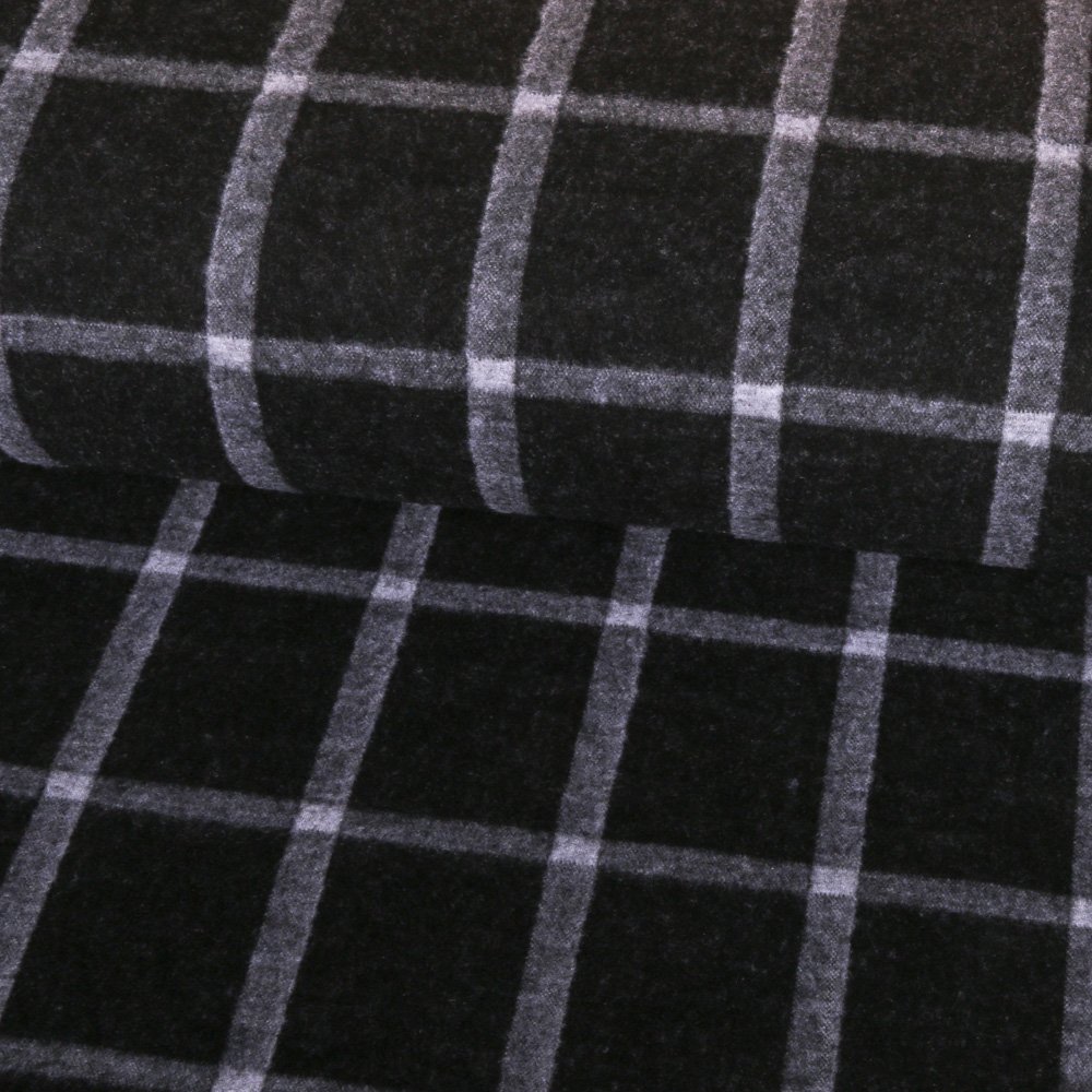 Tissu Lainage Gris Carreaux Noirs