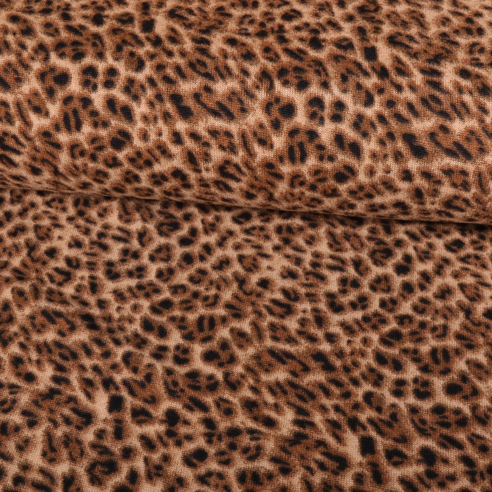 Tissu Jersey Velours Panthère Marron / Beige