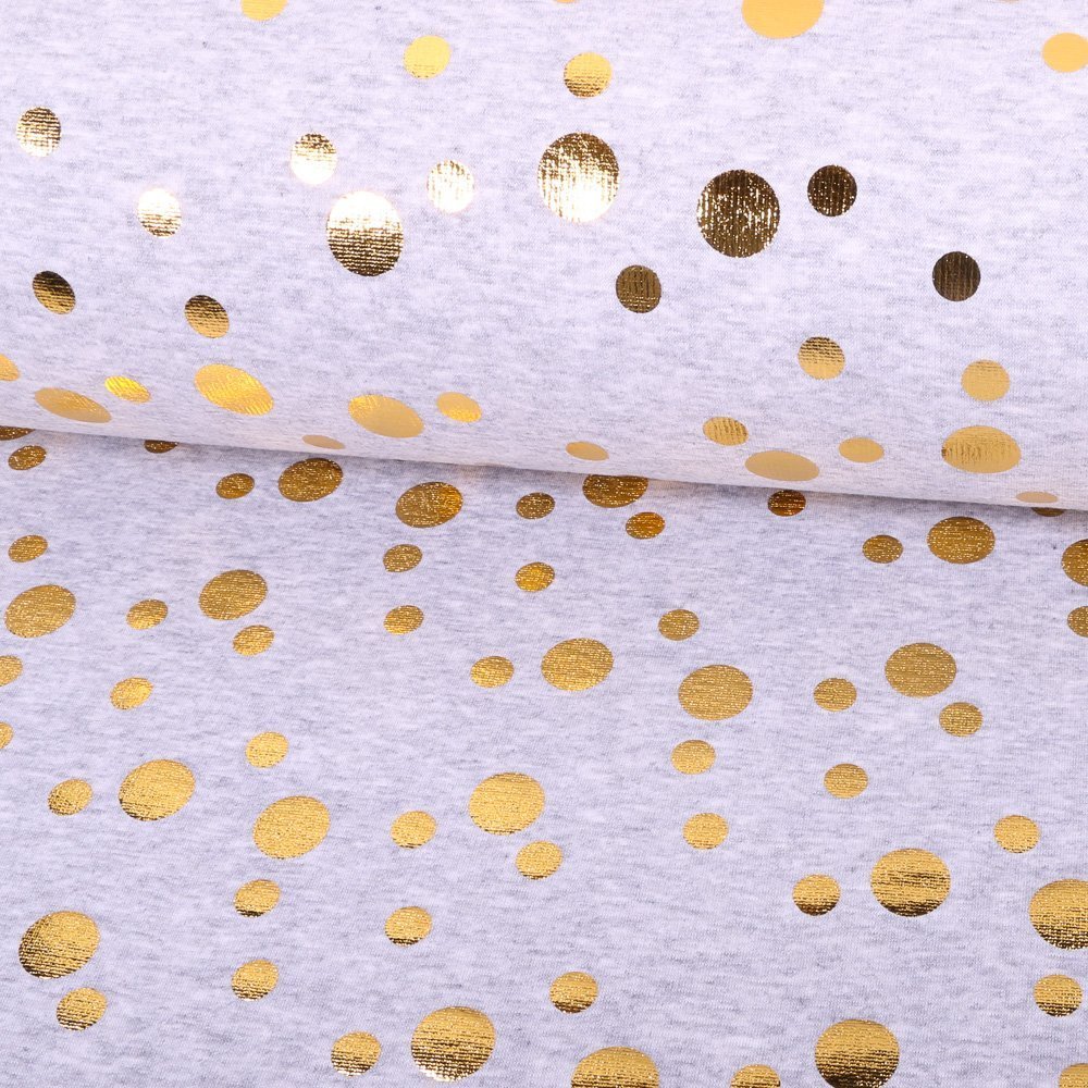Tissu Sweat envers minky Pois Or sur fond Gris chiné