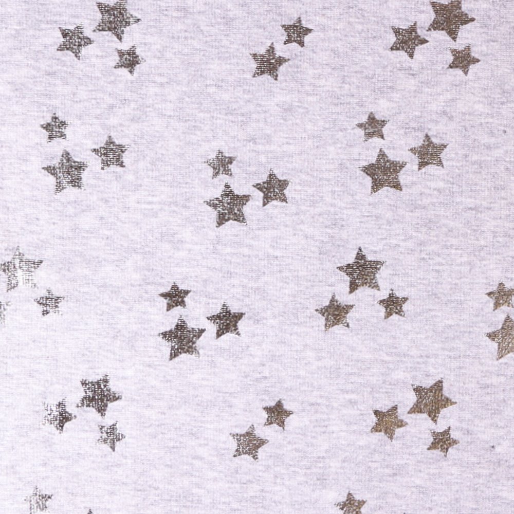 Tissu Sweat envers Minky Etoiles Argent sur fond Gris chiné