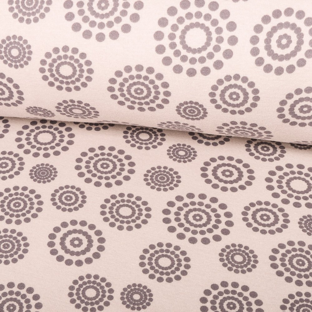Tissu Sweat Molletonné Cercles en point Taupe sur fond Beige clair