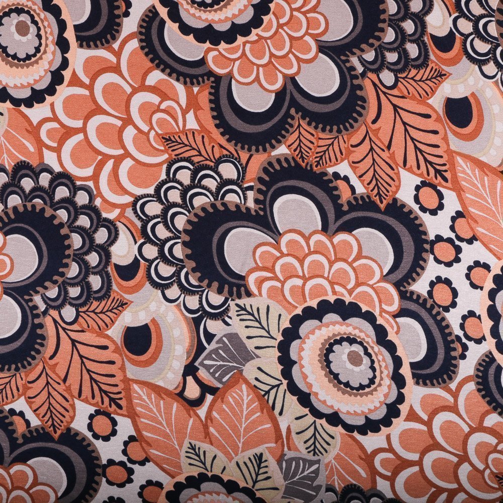Tissu Jersey Viscose Fleuris Marron et orange