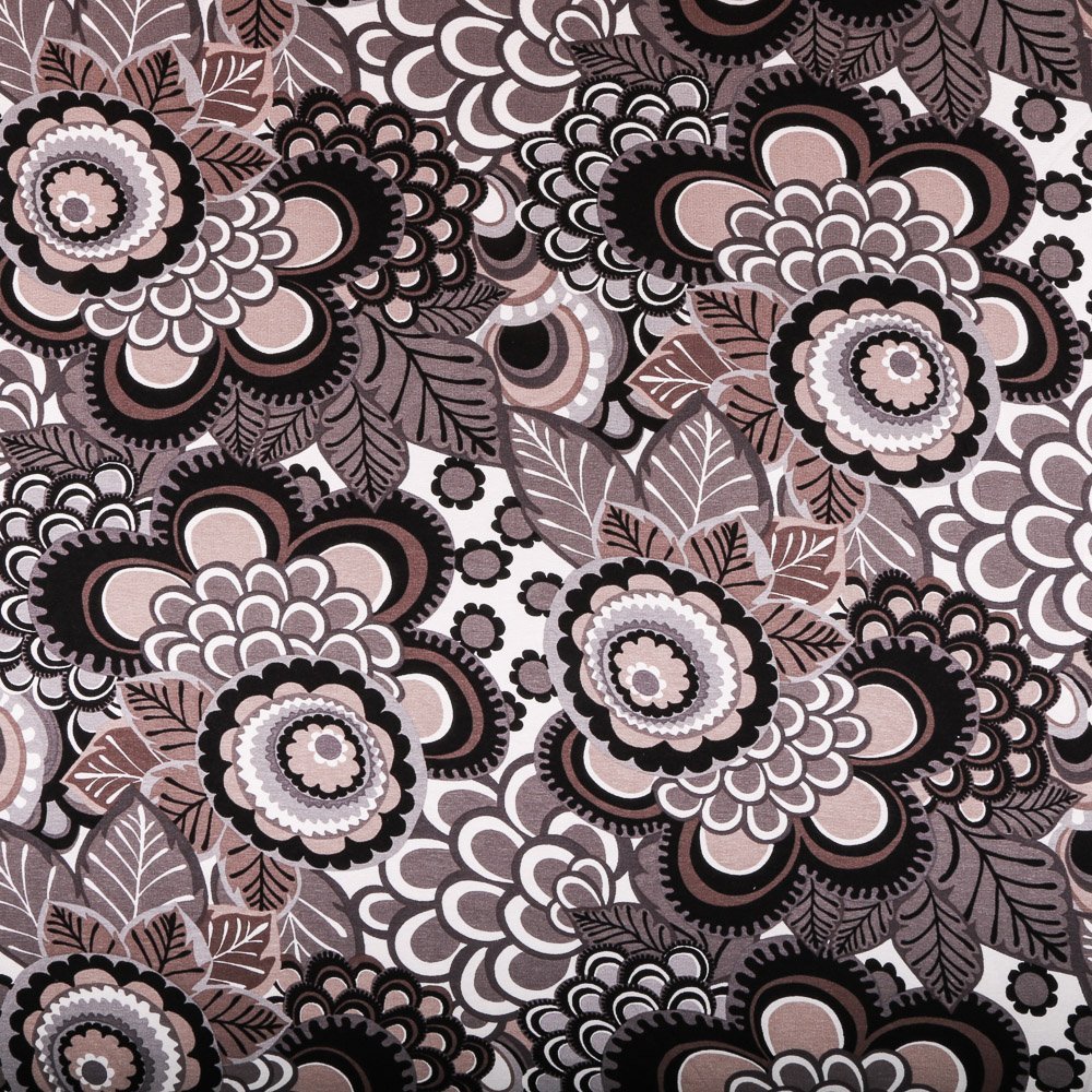 Tissu Jersey Viscose Fleuris Gris et noir