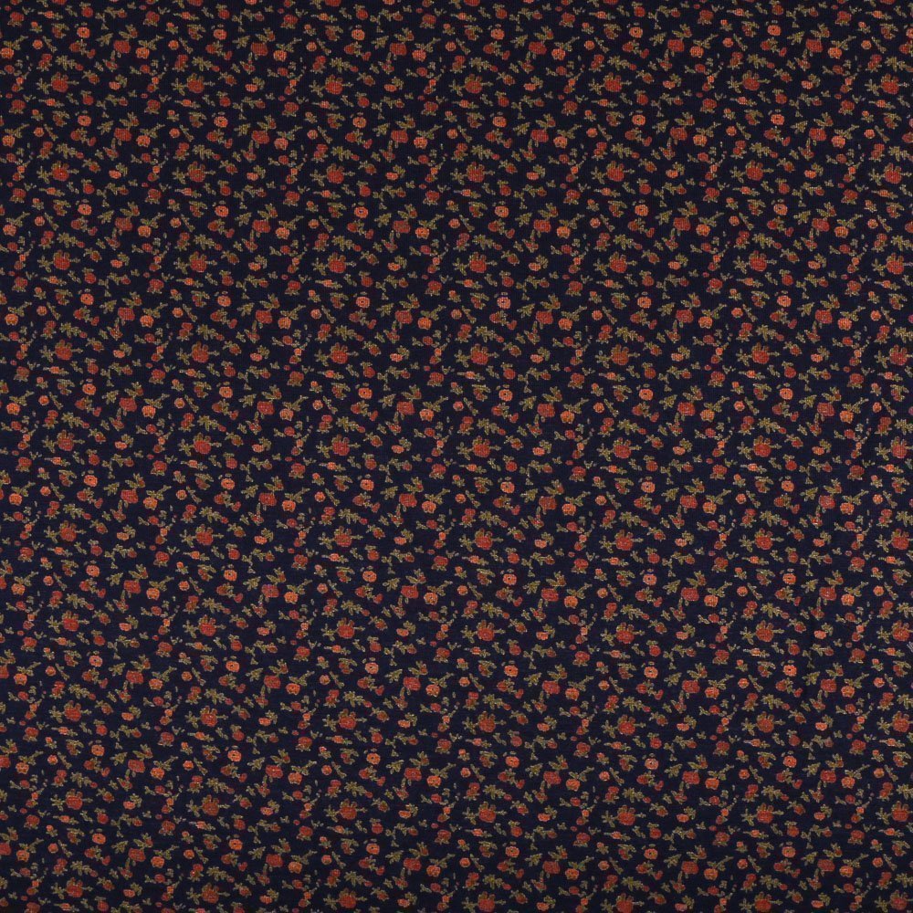 Tissu Jersey Viscose Marine Petites fleurs Rouges et oranges