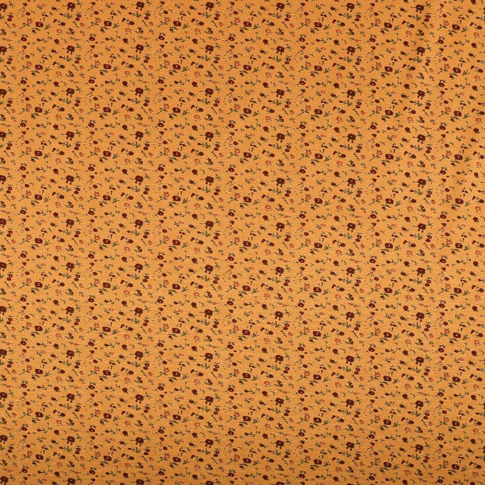 Tissu Jersey Viscose Moutarde Petites fleurs Rouges et oranges