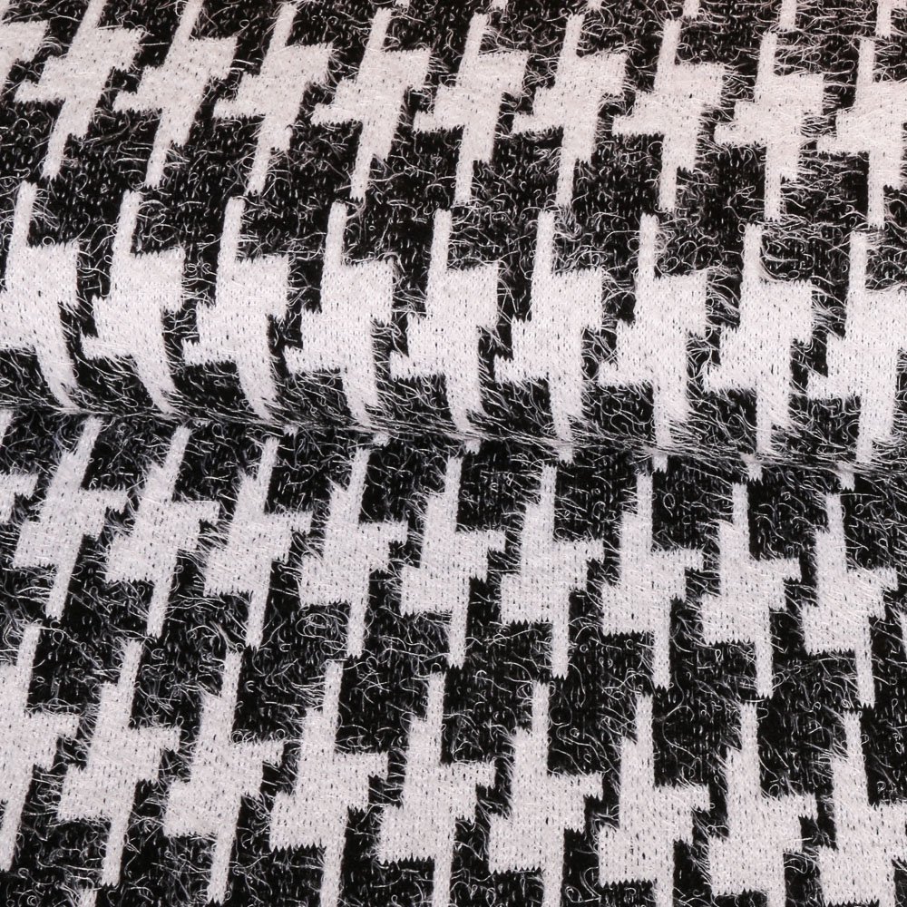 Tissu Maille Blanc Pied de poule Noirs