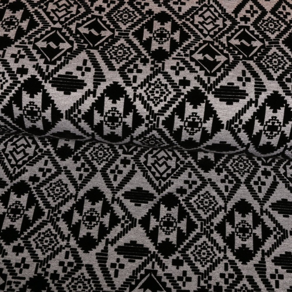 Tissu Jacquard Jersey Floqué Gris clair Aztèques en relief Noirs