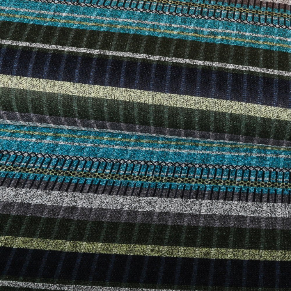 Tissu Maille Cotelé Extensible Rayures doubles Bleues et vertes