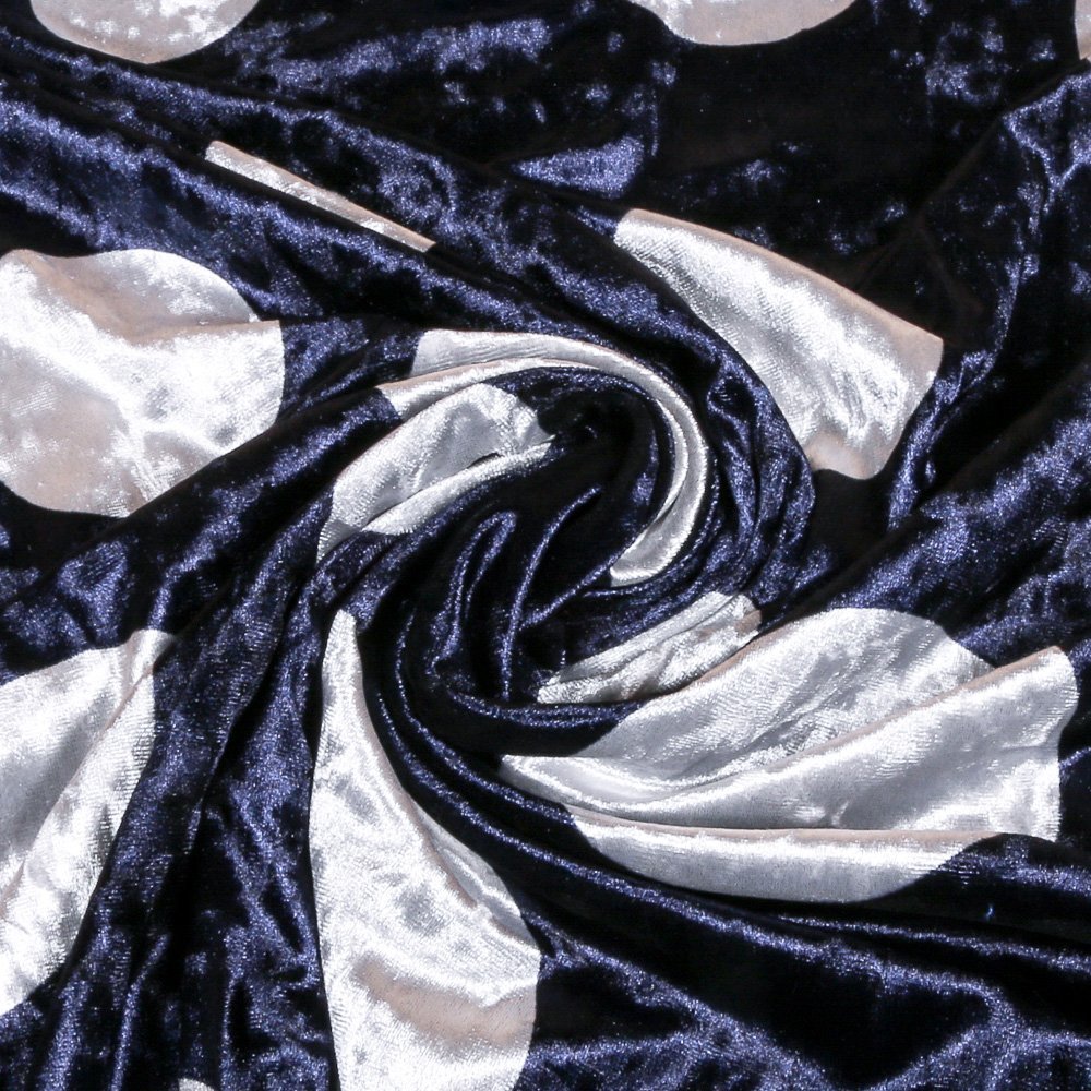 Tissu Panne de velours Marine Cercles Blancs