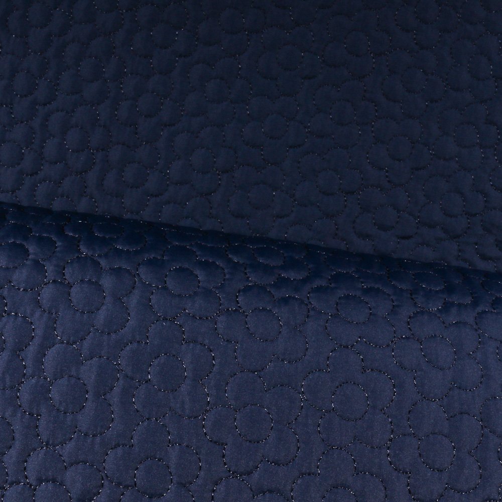 Tissu Doublure Matelassé Marine Fleurs