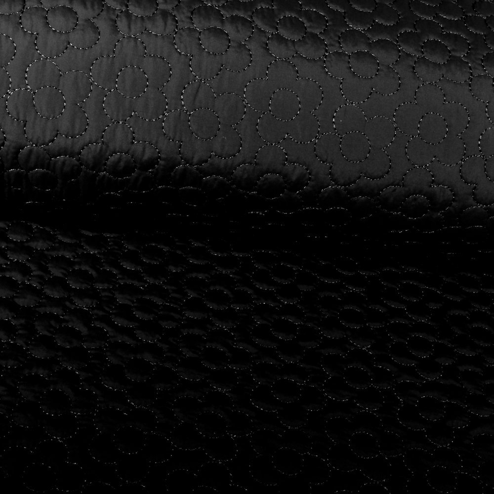 Tissu Doublure Matelassé Noir Fleurs