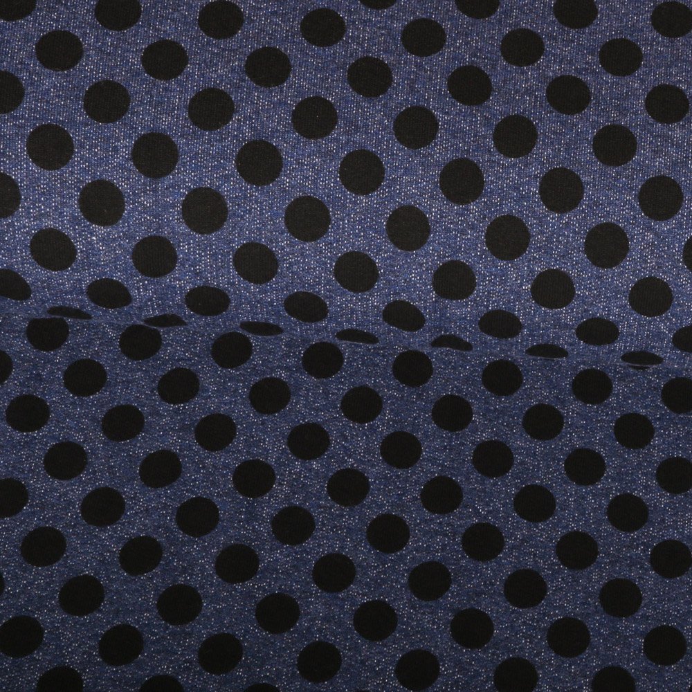 Tissu Jersey Jogging Pois 10mm Noirs sur fond Bleu foncé