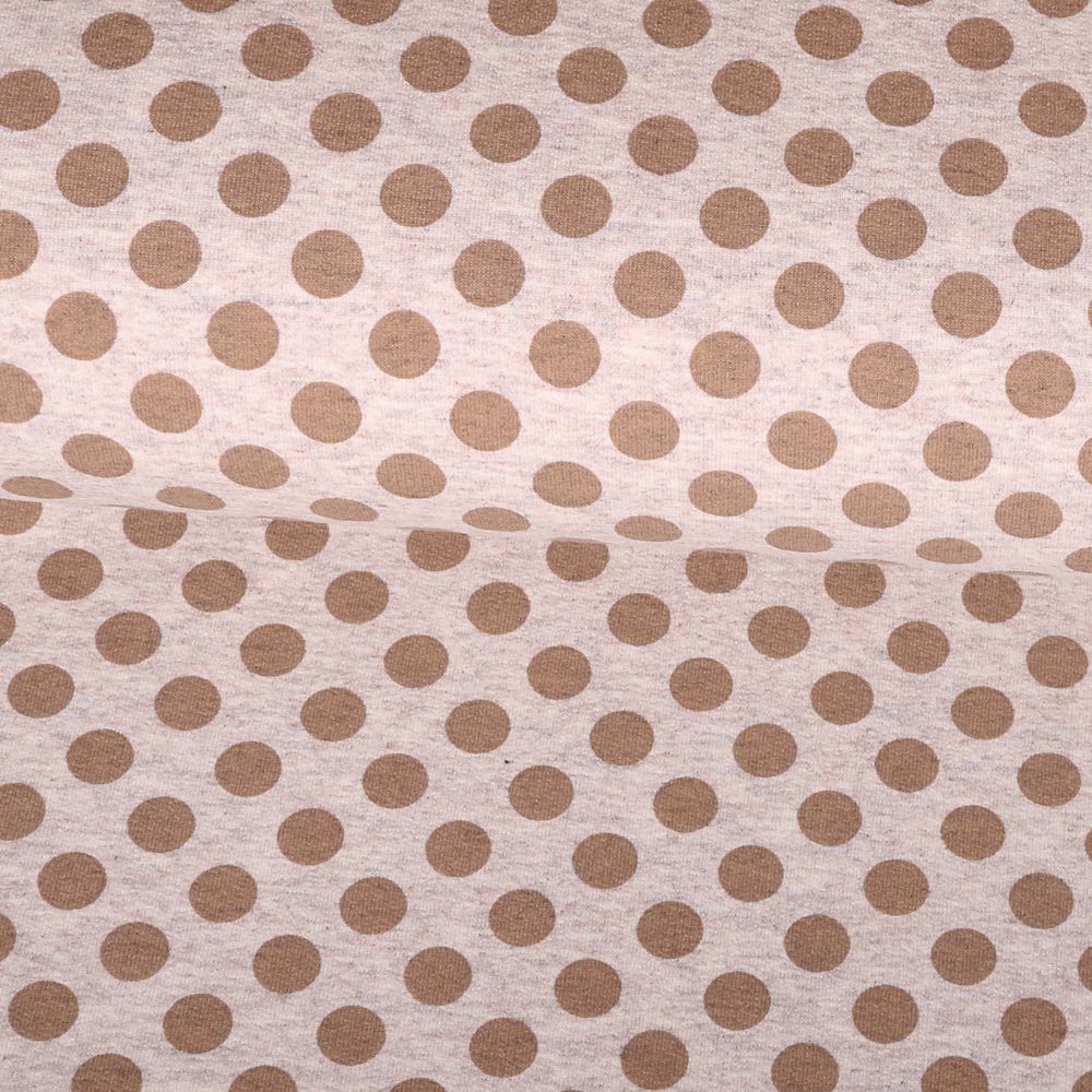 Tissu Jersey Jogging Pois 10mm Beige sur fond Crème