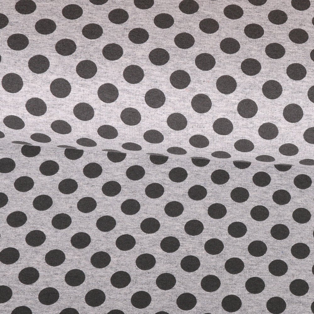 Tissu Jersey Jogging Pois 10mm Anthracite sur fond Gris clair chiné