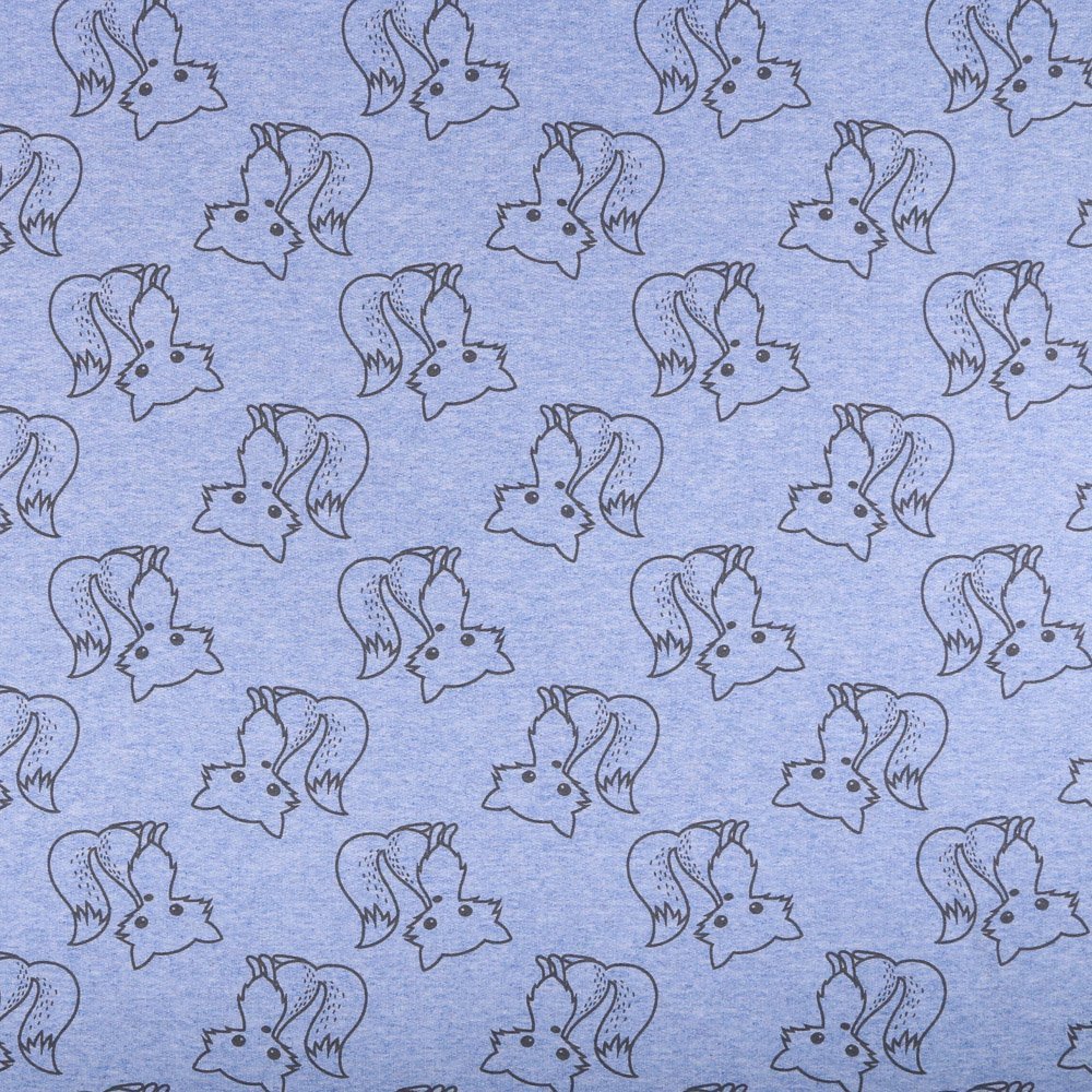 Tissu Jersey Jogging Renards sur fond Bleu pervenche