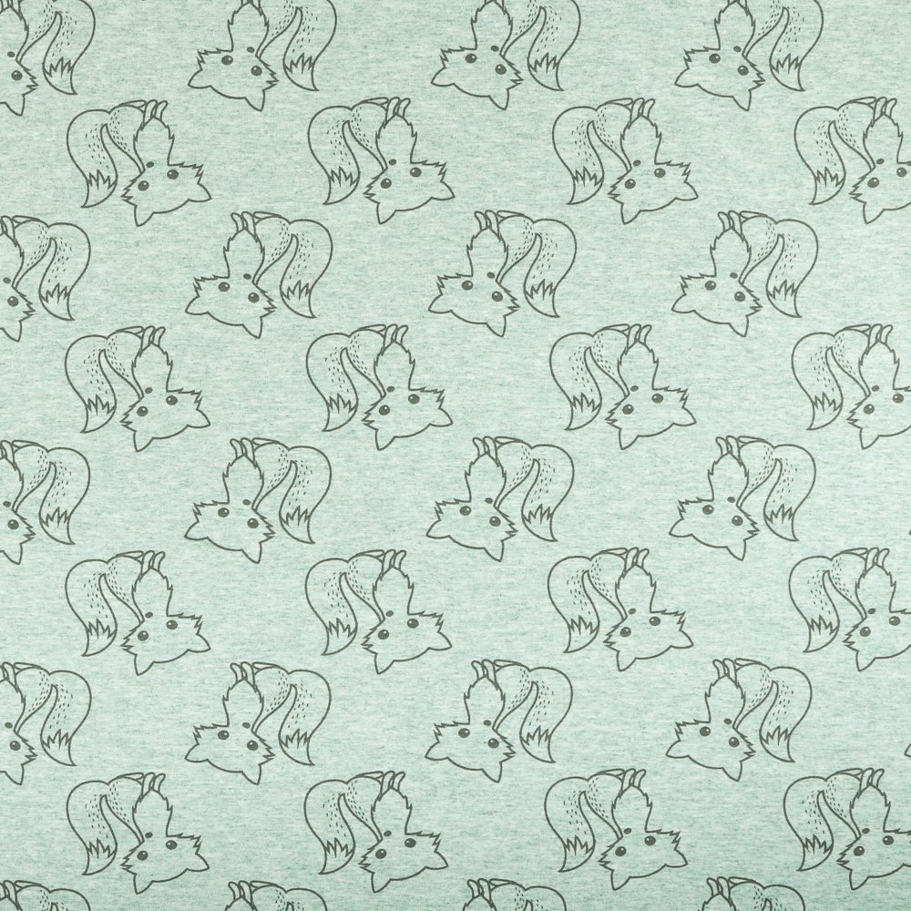 Tissu Jersey Jogging Renards sur fond Menthe chiné