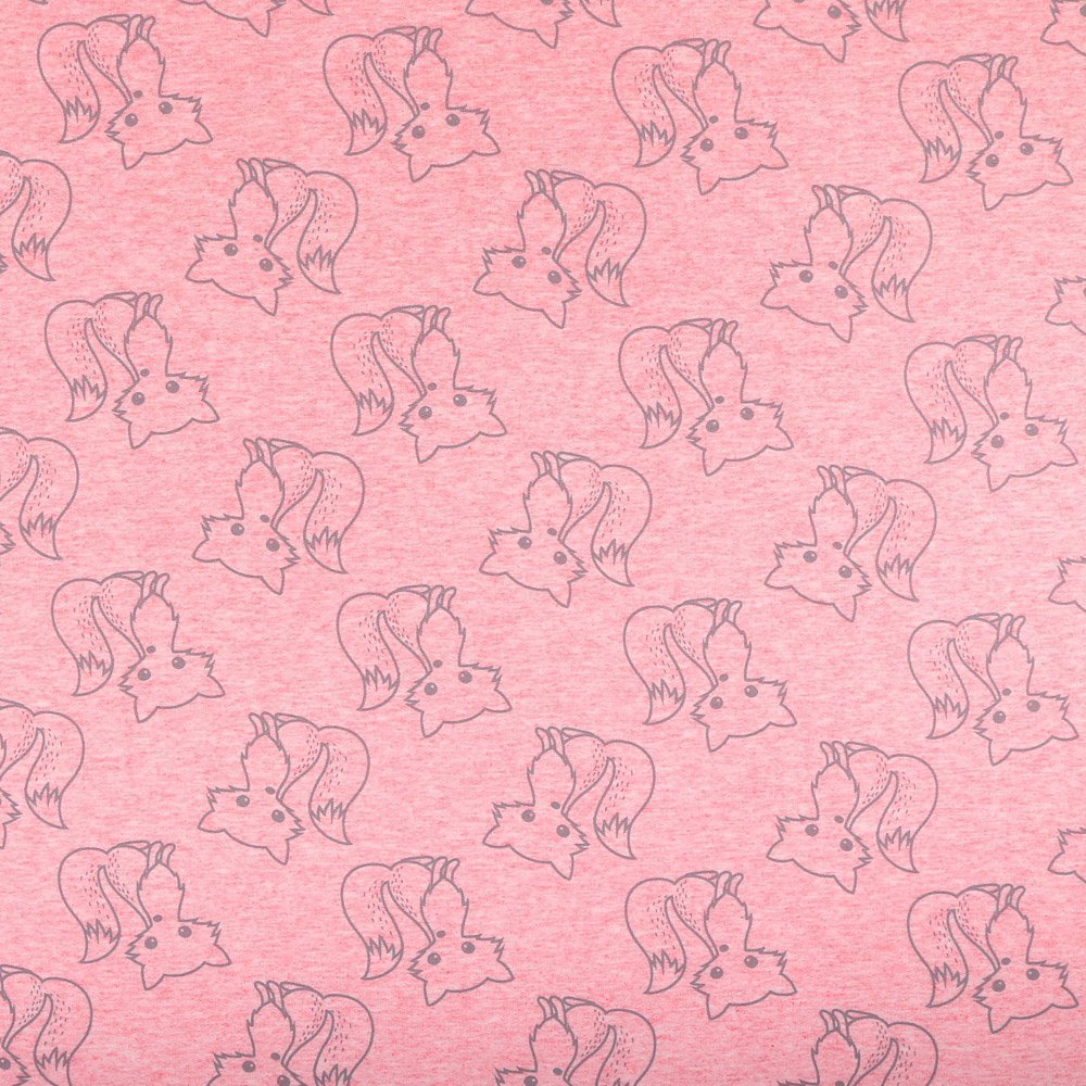 Tissu Jersey Jogging Renards sur fond Rose chiné