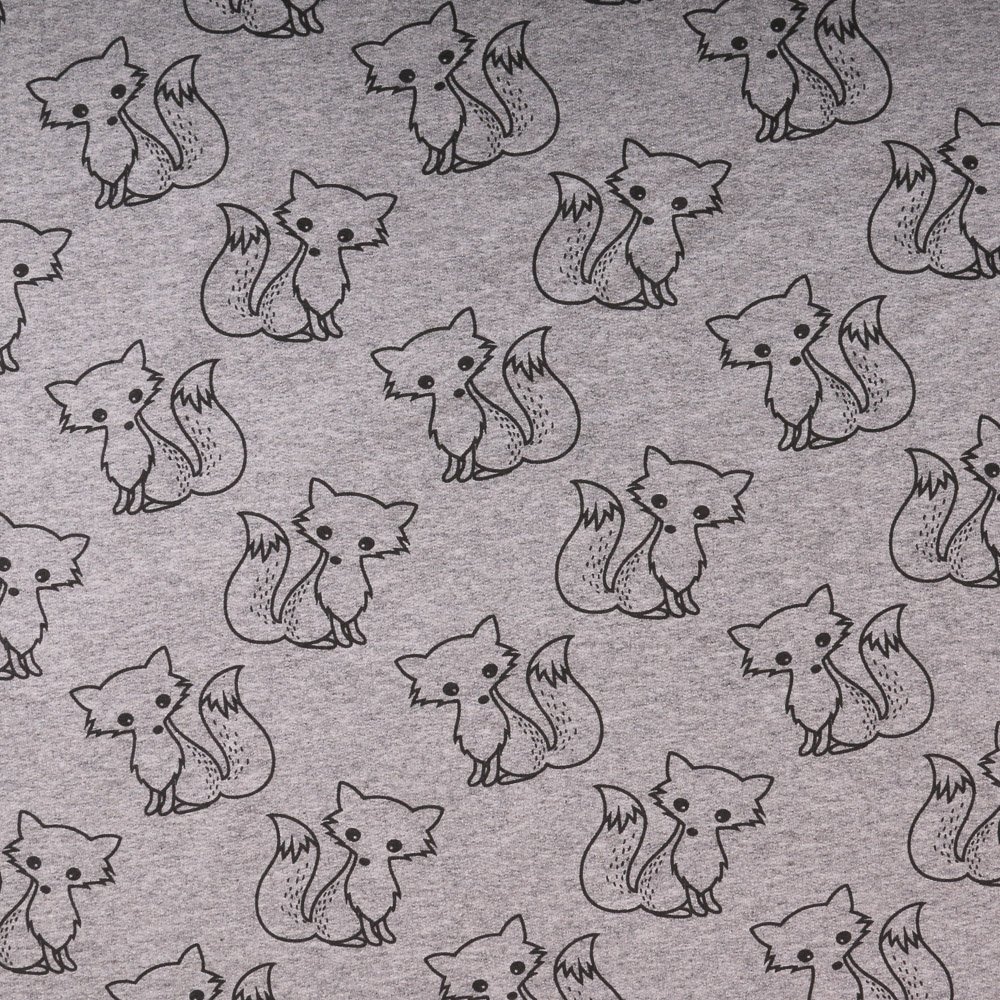 Tissu Jersey Jogging Gris clair chiné Renards