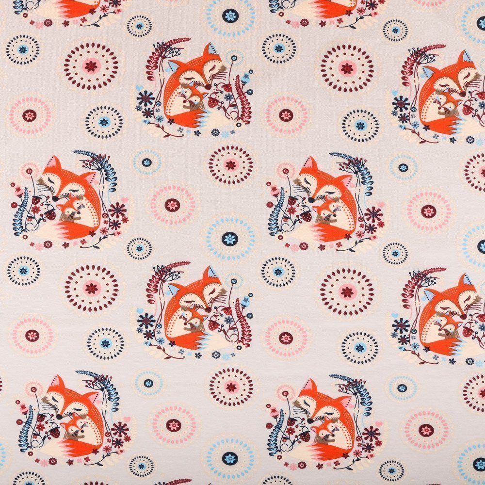 Tissu Jersey Coton Beige clair Renards Orange