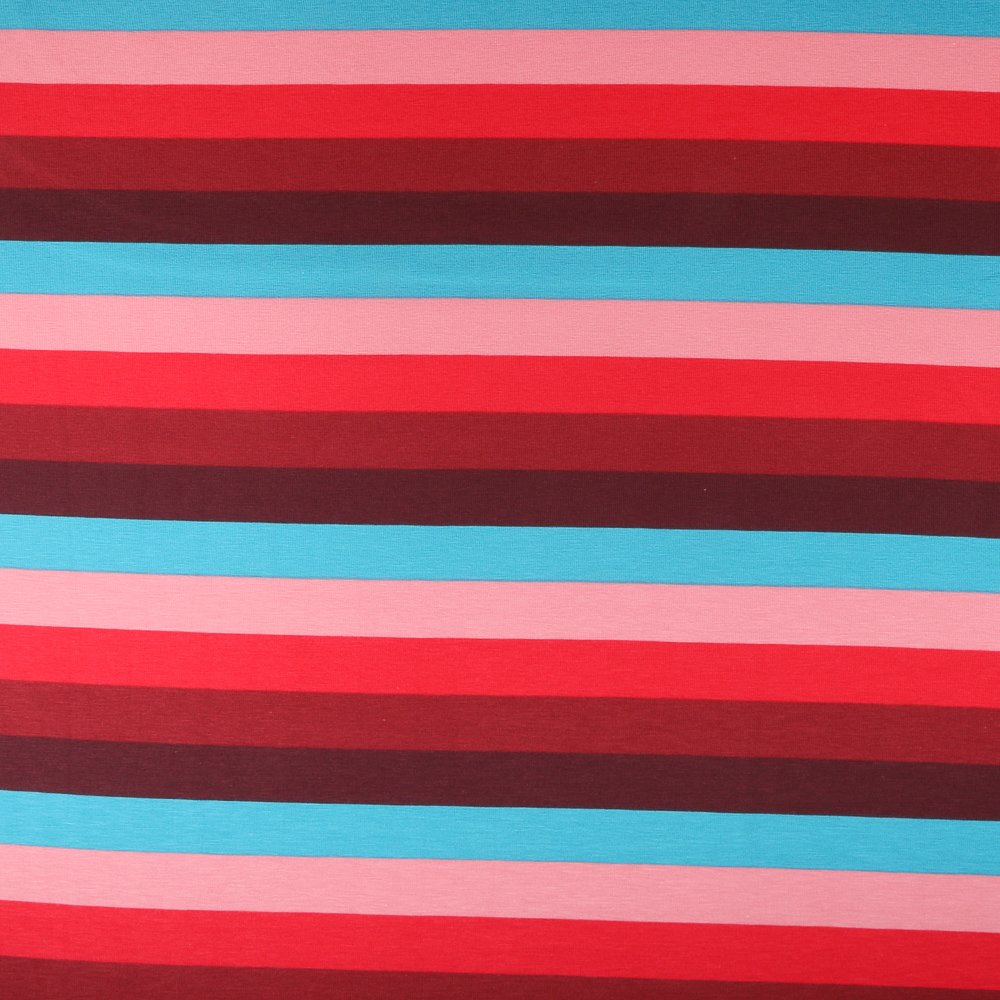 Tissu Jersey Coton Rayures Ton Rouge et bleu