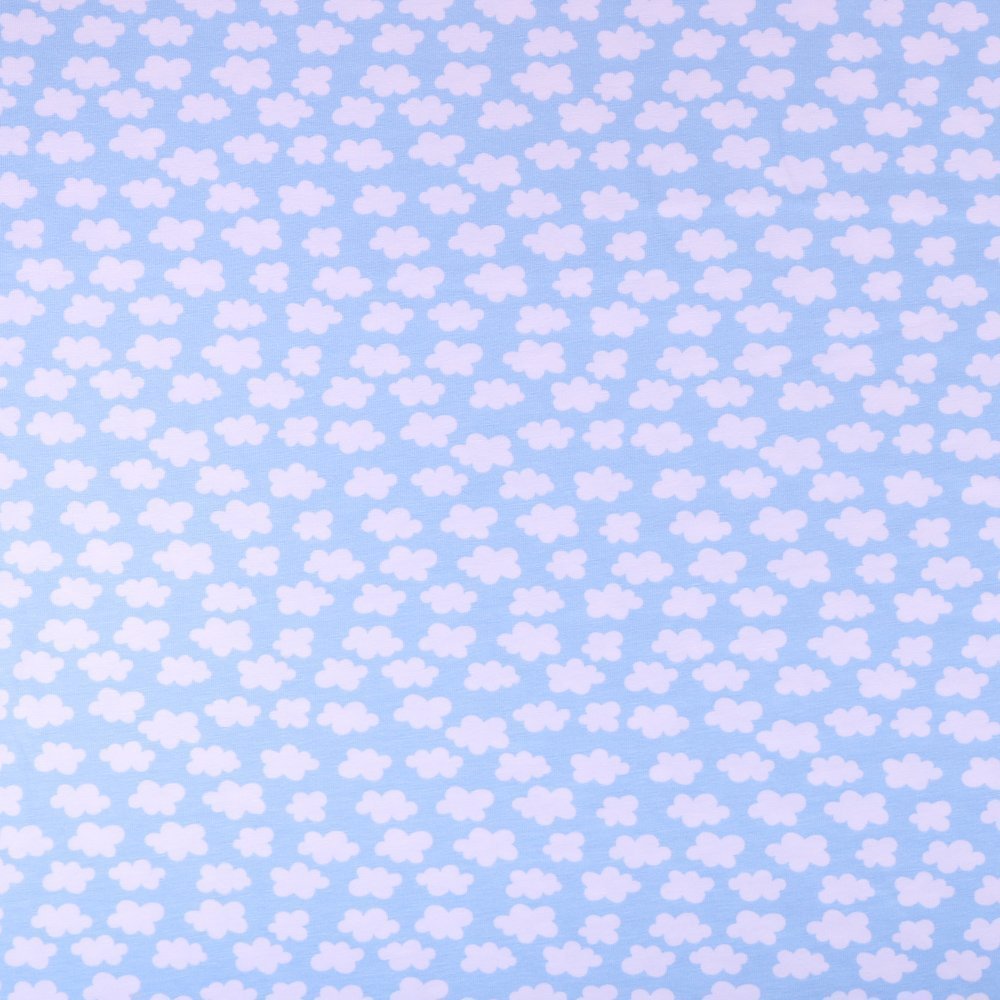 Tissu Jersey Coton Nuages Blancs sur fond Bleu ciel