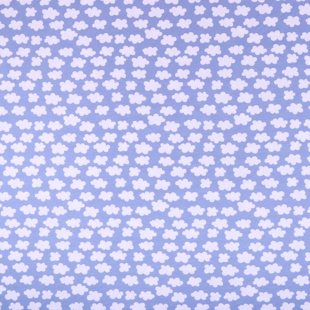 Tissu Jersey Coton Nuages Blancs sur fond Bleu pervenche