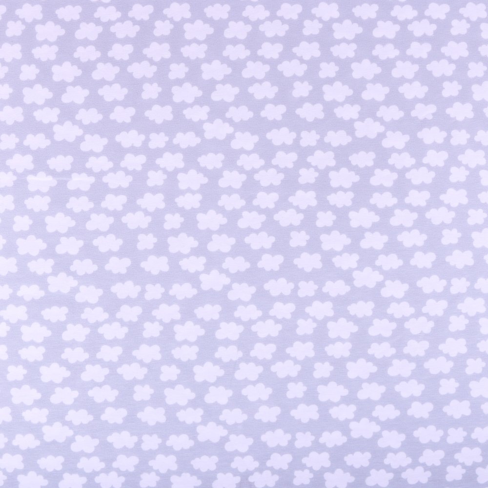 Tissu Jersey Coton Nuages Blancs sur fond Gris clair