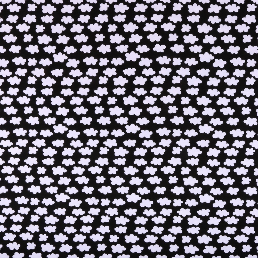 Tissu Jersey Coton Nuages Blancs sur fond Noir