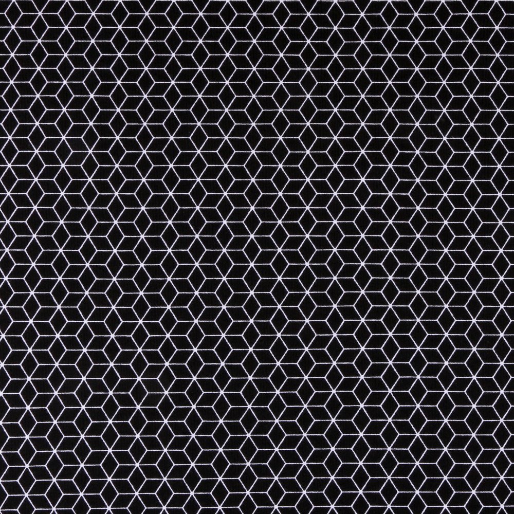 Tissu Jersey viscose Losanges liés Blancs sur fond Noir