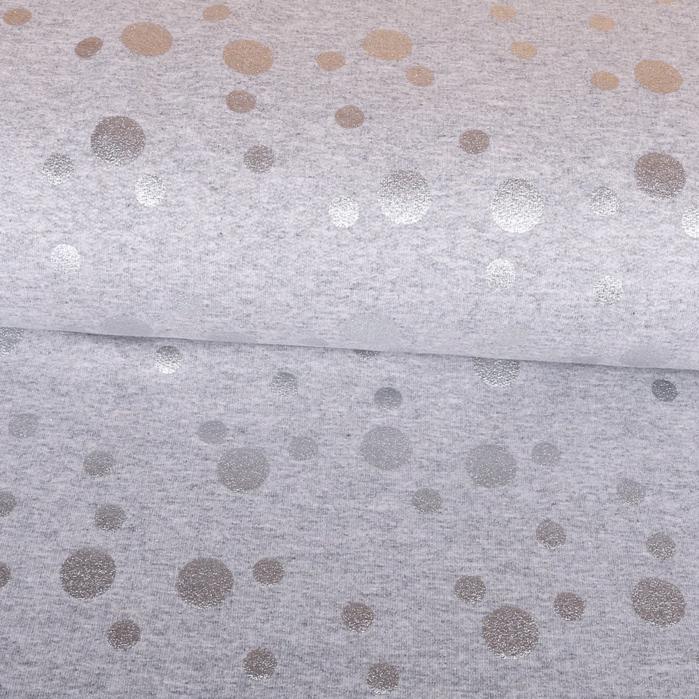 Tissu Jersey Jogging Pois Argentées sur fond Gris clair