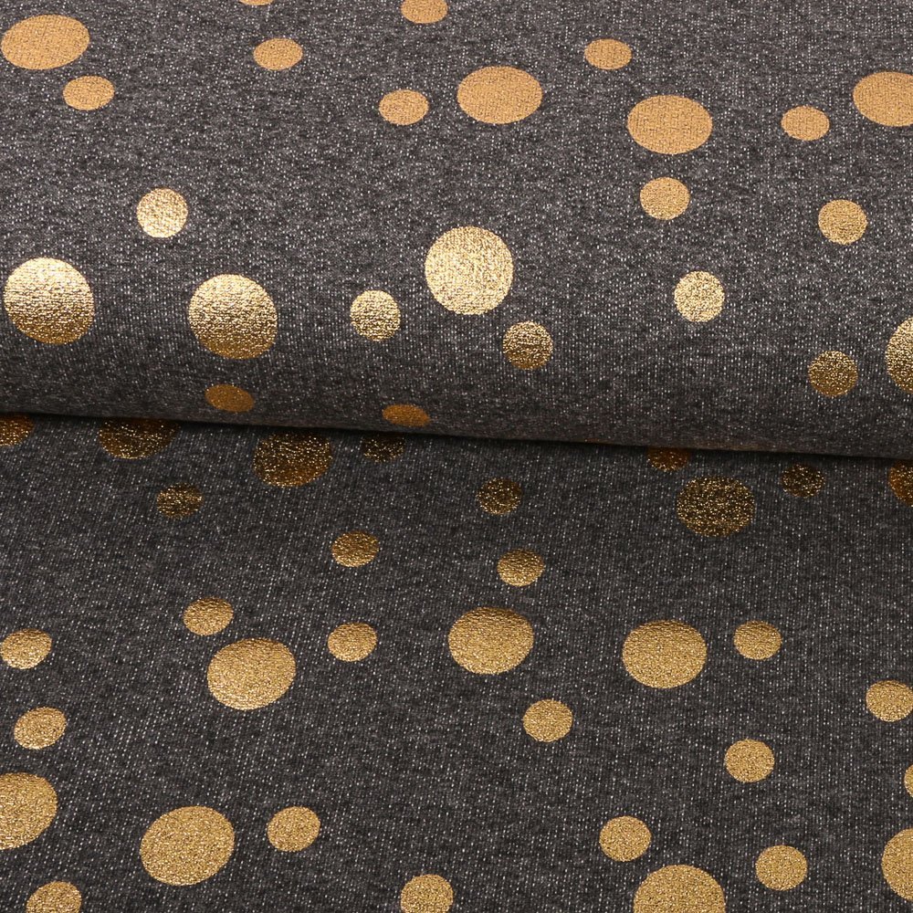 Tissu Jersey Jogging Pois Or sur fond Gris anthracite