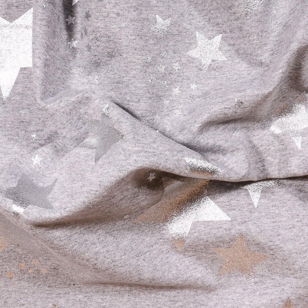 Tissu Jersey Jogging Gris clair Etoiles Argentées