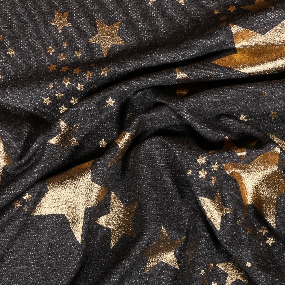 Tissu Jersey Jogging Gris anthracite Etoiles Or