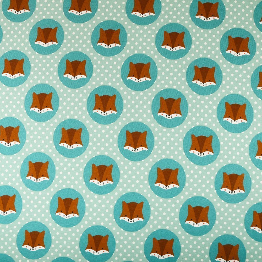 Tissu Jersey Coton Cercles chats Emeraude sur fond Vert pastel